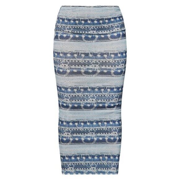 PrettyLittleThing NWT Midi Skirt Blue Print Size 6 - Picture 1 of 5